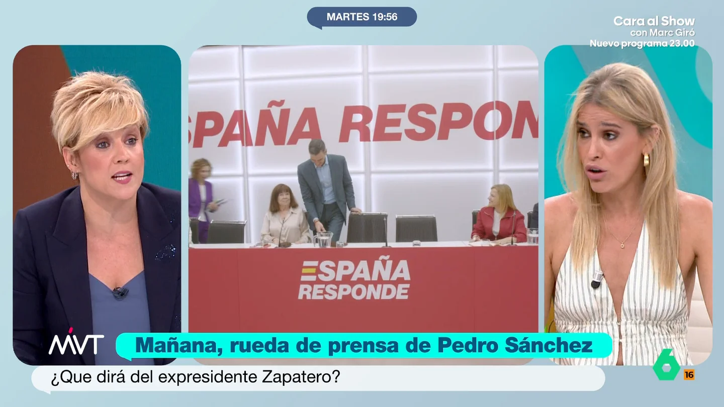 Cristina Pardo: "Pedro Sánchez no ha hablado todavía de las elecciones en Extremadura, como para que hable de Zapatero" "Los políticos tienen que dar cuenta a la ciudadanía de lo que hacen, de lo que dejan de hacer o de las situaciones que vivimos, y es algo que Pedro Sánchez no está haciendo", afirma rotunda la presentadora de Más Vale Tarde.