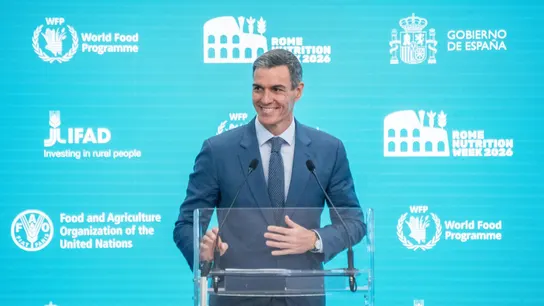 El presidente del Gobierno, Pedro Sánchez, este martes en un evento de FAO en Roma. El presidente del Gobierno, Pedro Sánchez, este martes en un evento de FAO en Roma.