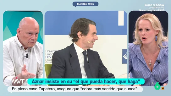 Zaida Cantera, sobre Aznar: "El que pueda hacer que haga es como el que quiera dar un golpe de Estado con las togas, que lo dé" José María Aznar ha rescatado su polémica frase de "el que puede hacer que haga" en medio del caso de José Luis Rodríguez Zapatero. Zaida Cantera y Afra Blanco le responden en este vídeo.