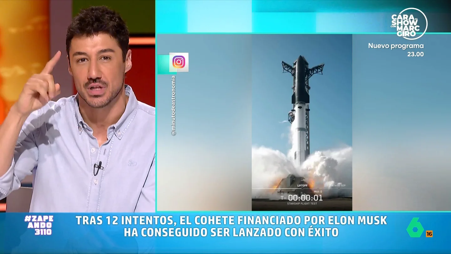 Francisco Cacho, sobre el lanzamiento con éxito del 'Starship Superheavy' de SpaceX: "Una buena noticia para la NASA y Elon Musk" Francisco Cacho analiza el hito para la carrera espacial que ha supuesto el lanzamiento con éxito del Starship Superheavy de SpaceX, el cohete "más potente de la historia" que nos permitirá "transportar la futura base que queremos en la Luna".
