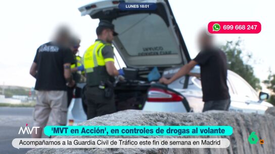 Las c&aacute;maras de M&aacute;s Vale Tarde acompa&ntilde;an a la Agrupaci&oacute;n de Tr&aacute;fico de la Guardia Civil en un control antidroga, donde detienen a varios conductores que dan positivo por estupefacientes. Se enfrentan a sanciones de 1.000 euros y seis puntos.