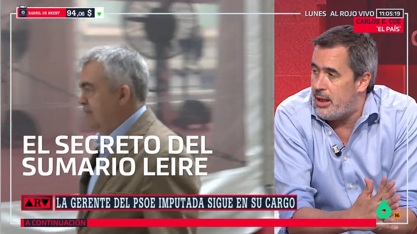 Carlos Cué revela cuál es la estrategia del PSOE tras el caso Leire: "Si hubo cosas, fue Santos Cerdán, por eso no se quieren cargar a la gerente" Carlos Cué revela cuál es la estrategia del PSOE tras el caso Leire: "Si hubo cosas, fue Santos Cerdán, por eso no se quieren cargar a la gerente"