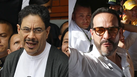 Combo de fotografías que muestra al candidato presidencial por el partido oficialista Pacto Histórico, Iván Cepeda (i), y al candidato de ultraderecha Abelardo de la Espriella, del movimiento Defensores de la Patria. Combo de fotografías que muestra al candidato presidencial por el partido oficialista Pacto Histórico, Iván Cepeda (i), y al candidato de ultraderecha Abelardo de la Espriella, del movimiento Defensores de la Patria.