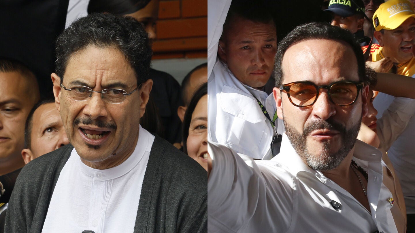 Combo de fotograf&iacute;as que muestra al candidato presidencial por el partido oficialista Pacto Hist&oacute;rico, Iv&aacute;n Cepeda (i), y al candidato de ultraderecha Abelardo de la Espriella, del movimiento Defensores de la Patria.