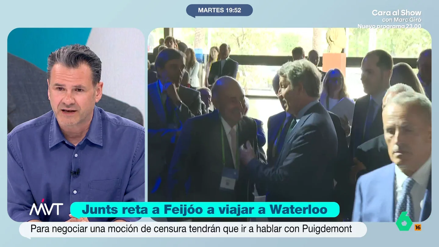 Iñaki López, sobre el reto de Junts a Feijóo para que se reúna con Puigdemont: "Es un troleo en toda regla" Iñaki López reflexiona sobre la propuesta de Junts a Feijóo de reunirse con Puigdemont en Waterloo para negociar una moción de censura y asegura que, con esto, "desplaza la presión al líder de la oposición".