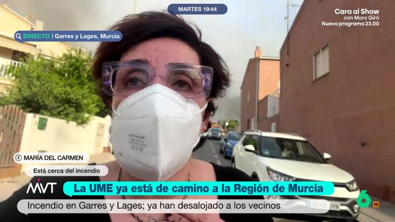 Mari Carmen, vecina de Los Garres y Lages, asegura que el incendio "se podr&iacute;a haber evitado": "Esta zona est&aacute; seca"