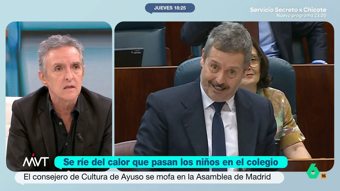 Ramoncín estalla contra el consejero de Cultura de Ayuso por el calor en los colegios "Es un impresentable que no puede ocupar un cargo como el que ocupa", afirma rotundo Ramoncín sobre Mariano de Paco, consejero de Cultura de Ayuso, tras mofarse del calor en los colegios y decir que "es fuente de inspiración".