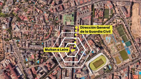 Distancia entre la Dirección General de la Guardia Civil y el lugar donde se reunieron Leire Díez y Mercedes González