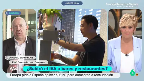 Gonzalo Bernardos descarta "por completo" que suba IVA de los bares: "Los que lo han recomendado no salen del convento" El economista expone que desde la Unión Europea creen que un IVA más reducido en bares, restaurantes y hoteles solo beneficia a las rentas más altas.