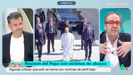 Juande Colmenero señala que "cada uno arrima el papa a su sardina": "Se politiza hasta el aire que respiramos" Por primera vez en la historia de nuestro país, un papa ha hablado en el Congreso de los Diputados. En su discurso, ha criticado tanto el aborto como la eutanasia. Tras sus palabras, ha recibido un aplauso de ocho minutos.