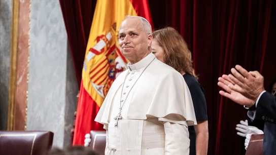 El papa León XIV mientras es ovacionado en el Congreso El papa León XIV mientras es ovacionado en el Congreso