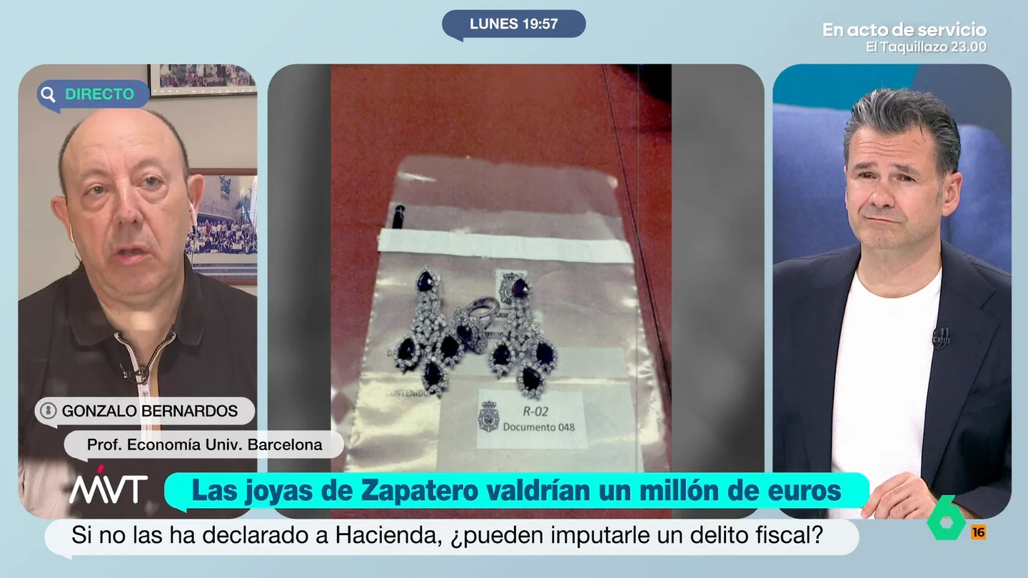 Gonzalo Bernardos cree que Zapatero "no va a caer por un delito fiscal": "Puede decir que ha heredado las joyas" El economista indica que el expresidente podría declarar que ha recibido esas joyas hace más de cuatro años y, de esta manera, "Hacienda no puede entrar en esto".