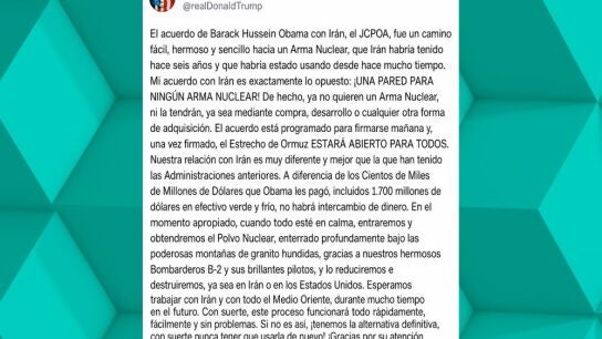 Donald Trump anuncia que el acuerdo con Ir&aacute;n se firmar&aacute; este domingo