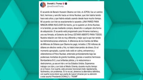 Donald Trump anuncia que el acuerdo con Ir&aacute;n se firmar&aacute; este domingo