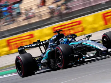 George Russell sobre su Mercedes durante la clasificación del GP de Barcelona George Russell sobre su Mercedes durante la clasificación del GP de Barcelona