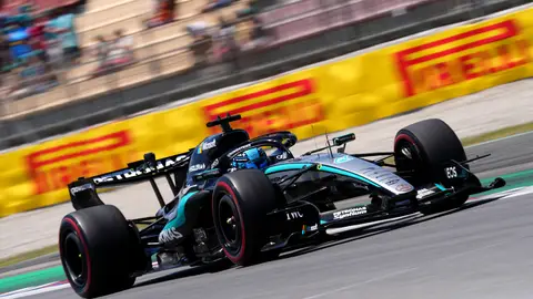 George Russell sobre su Mercedes durante la clasificación del GP de Barcelona George Russell sobre su Mercedes durante la clasificación del GP de Barcelona