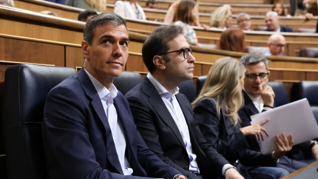 Pedro S&aacute;nchez, Carlos Cuerpo, Yolanda D&iacute;az y F&eacute;lix Bola&ntilde;os durante una sesi&oacute;n de control al Gobierno