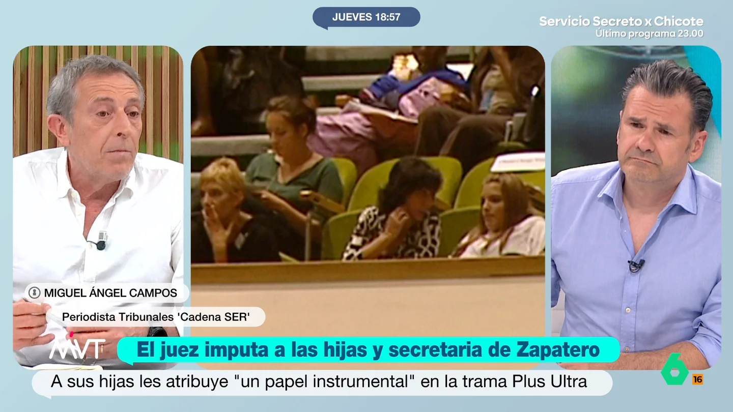 Miguel Ángel Campos: "Era obligatoria la imputación de las hijas de Zapatero porque hay que darles cabida en el procedimiento" Miguel Ángel Campos explica en Más Vale Tarde los motivos de la imputación de las hijas de Zapatero y asegura que el juez Calama "No puede citarlas como testigos, porque estaría conculcando sus derechos fundamentales".