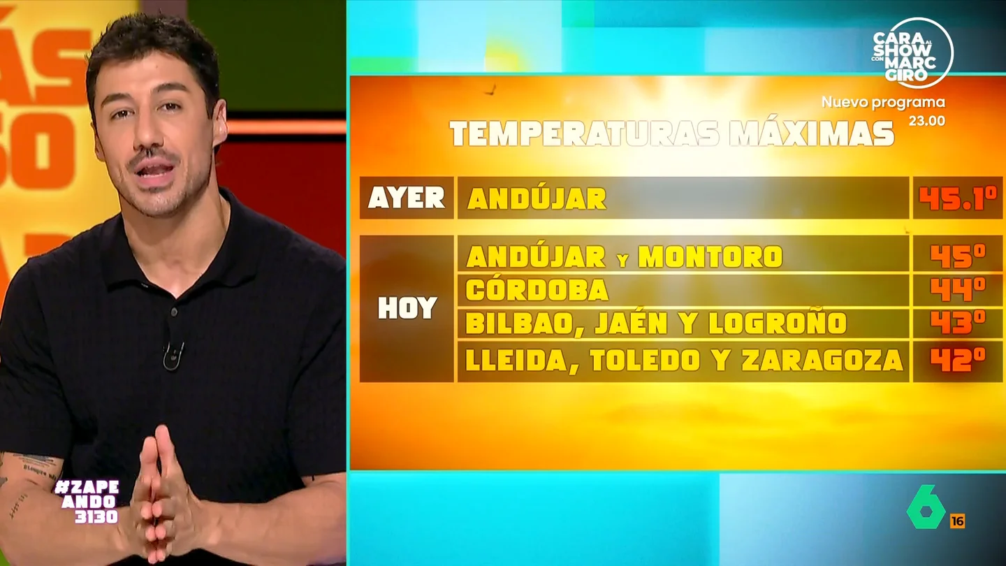 Hoy puede ser el día más caluroso de la historia de España: Francisco Cacho analiza esta ola de calor de récords Hoy estamos en el pico de la primera ola de calor de 2026 y Francisco Cacho explica los lugares en los que las temperaturas van a estar cerca de romper todos los récords. Una situación general que podría hacer de este día el más caluroso de nuestra historia.
