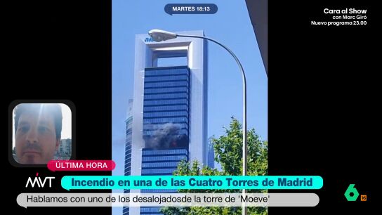 Habla uno de los desalojados por el incendio de una de las Cuatro Torres de Madrid: "Ha sido un susto, pero estamos preparados y sabemos qu&eacute; hacer"