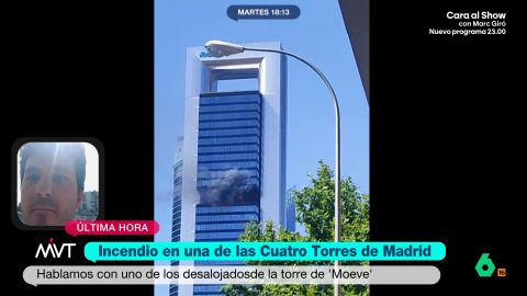 Habla uno de los desalojados por el incendio de una de las Cuatro Torres de Madrid: "Ha sido un susto, pero estamos preparados y sabemos qu&eacute; hacer"