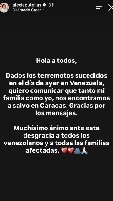 A través de una publicación en su cuenta de Instagram, Alexia Putellas ha querido transmitir tranquilidad sobre su situación y la de sus allegados tras los terremotos ocurridos en Venezuela.