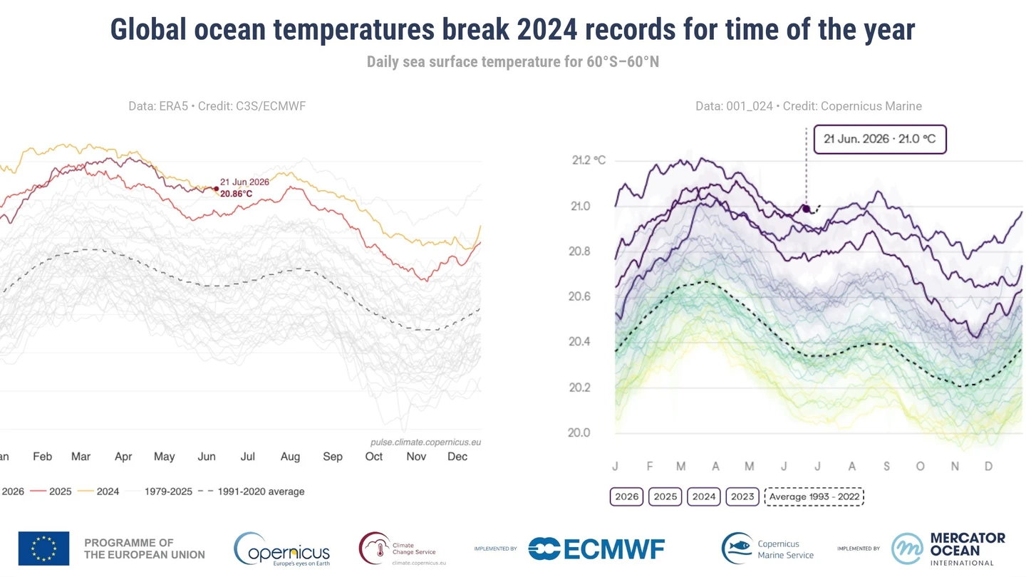 Las temperaturas diarias de la superficie del mar a nivel mundial baten récords para la época del año, según Copernicus Las temperaturas diarias de la superficie del mar a nivel mundial baten récords para la época del año, según Copernicus