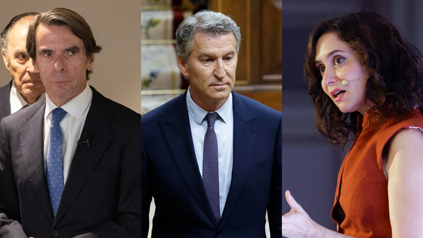 Fotomontaje. José MAría Aznar, Alberto Nuñez Feijóo, Isabel Díaz Ayuso. Fotomontaje. José MAría Aznar, Alberto Nuñez Feijóo, Isabel Díaz Ayuso.
