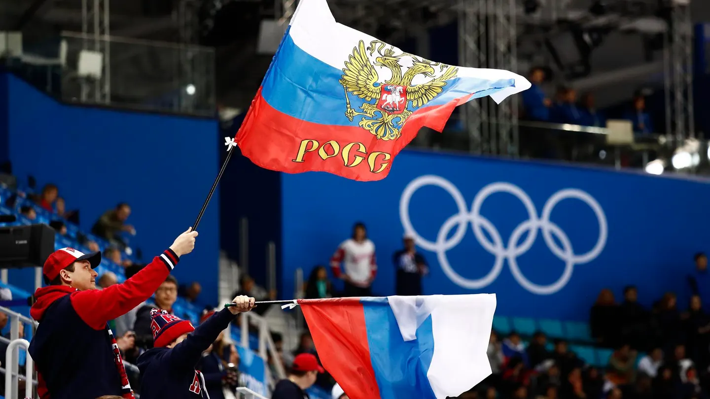 Imagen de una bandera rusa durante los Juegos Olímpicos Imagen de una bandera rusa durante los Juegos Olímpicos