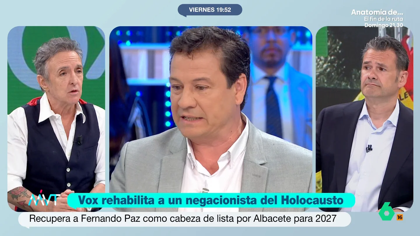 Ramoncín, sobre la vuelta de Fernando Paz: "Verás como se entere Netanyahu de que Abascal tiene un amigo que dice que a ellos les pasó nada" El candidato por Albacete de Vox niega el holocasto y, además, simpatiza con el franquismo y defiende las terapias de conversión.