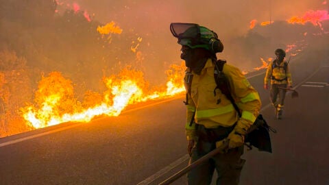 Bomberos trabajan en el incendio del municipio almeriense de Los Gallardos