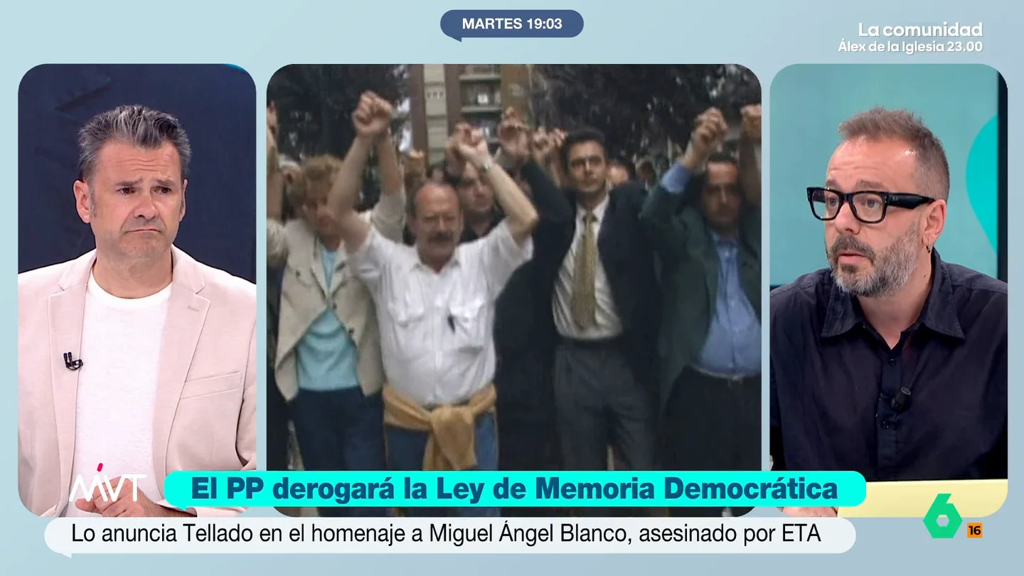 Maestre, tras anunciar el PP que derogará la Ley de Memoria Democrática: "Los suyos pueden tener su lugar de honra, a los nuestros no nos deja" "Yo solo pido para las víctimas del franquismo lo mismo que tiene Gregorio Ordóñez, una placa donde cualquiera pueda ir a honrar a aquellos que fueron asesinados", comenta Maestre tras el anuncio de Tellado en un acto de homenaje a Miguel Ángel Blanco.
