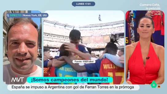 Julio Suárez desvela cuánto costó la botella de vino que se bebieron Llorente y Ferrán Torres tras ganar el Mundial "Seguramente estuviese bueno por el precio", afirma Julio Suárez, que entre otras curiosidades sobre la celebración de los jugadores de España tras ganar el Mundial, desvela que Llorente y Ferrán Torres disfrutaron de una exclusiva botella de vino.