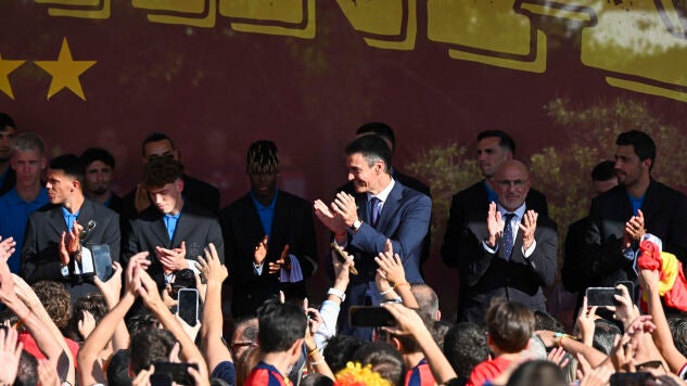 El presidente del Gobierno, Pedro S&aacute;nchez, recibe a los jugadores de la selecci&oacute;n espa&ntilde;ola este lunes en el Palacio de la Moncloa tras proclamarse ayer campeones del mundo al derrotar en la final a Argentina. 