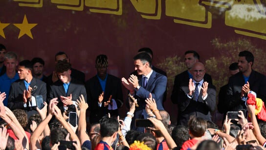 El presidente del Gobierno, Pedro S&aacute;nchez, recibe a los jugadores de la selecci&oacute;n espa&ntilde;ola este lunes en el Palacio de la Moncloa tras proclamarse ayer campeones del mundo al derrotar en la final a Argentina. 