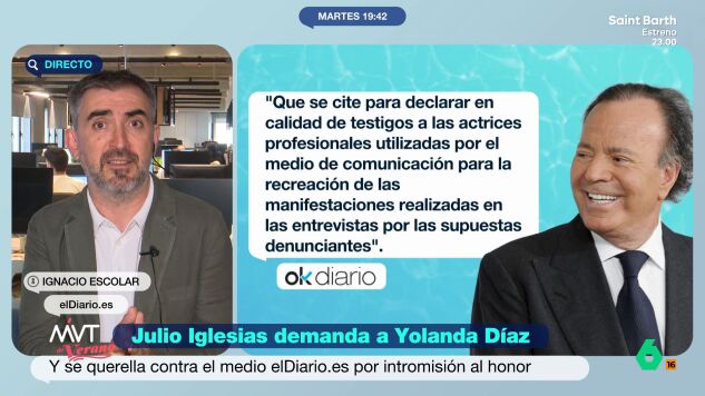 "Las mujeres que aparecen dando esas declaraciones son las denunciantes, las personas que trabajaban en estas mansiones de Julio Iglesias", afirma Ignacio Escolar tras la denuncia del cantante a 'elDiario.es' por injurias y calumnias.