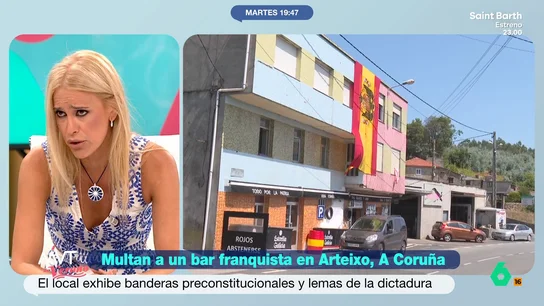 Afra Blanco estalla por el bar franquista de Arteixo (A Coruña): "Estoy deseando que mañana este templo del odio esté cerrado" "La mayor parte de restaurantes de Galicia presumen de sus vinos, quesos, carnes, pescados y empanadas, y este señor tiene una pedazo de empanada brutal", comenta Afra Blanco sobre el dueño de un bar de Arteixo multado por apología del franquismo.