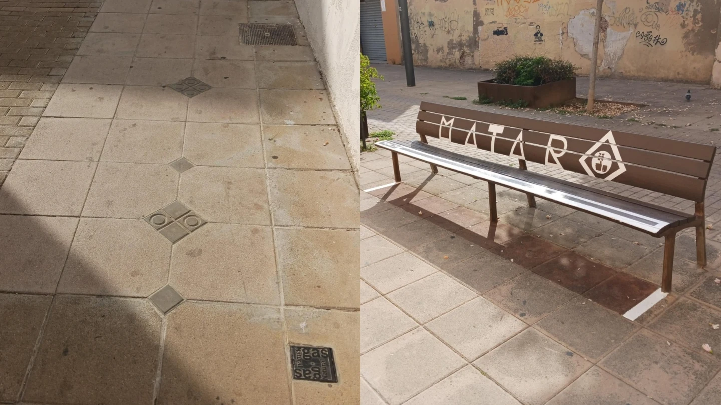 Las losetas y el banco reformado por Miquel en Mataró Las losetas y el banco reformado por Miquel en Mataró