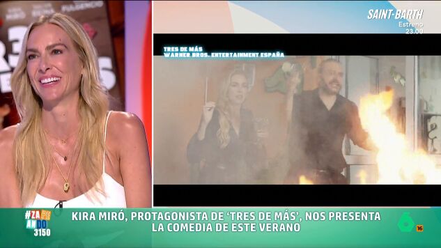 Kira Mir&oacute; habla en Zapeando sobre 'Tres de m&aacute;s', una divertida comedia familiar que se estrena este viernes en cines, en la que vuelve a trabajar con Salva Reina: "Salimos m&aacute;s baratos. Producci&oacute;n solo paga una habitaci&oacute;n".
