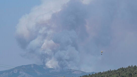 Vista del incendio declarado hace varios d&iacute;as en La Mierla, Guadalajara