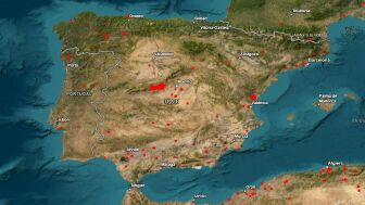 Mapa de incendios en Espa&ntilde;a.