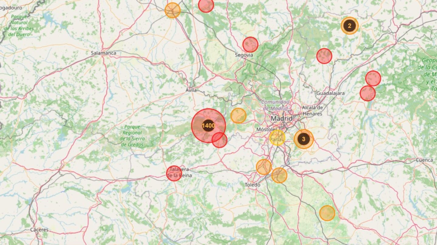 Focos detectados en la zona de Ávila, Madrid y Toledo