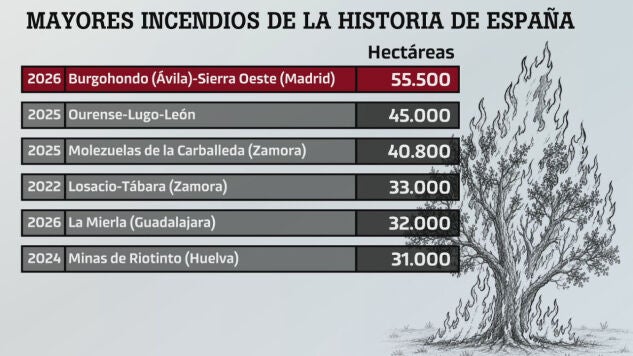 El fuego desata una emergencia sin precedentes: cuatro de los cinco mayores incendios de la historia de Espa&ntilde;a se han producido entre 2025 y 2026