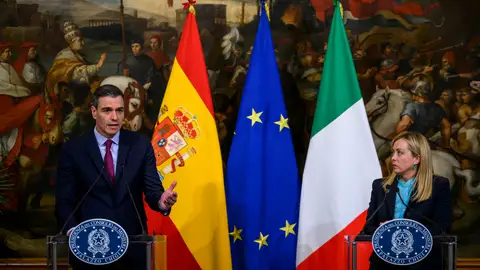 Pedro Sánchez y Giorgia Meloni, durante un acto conjunto en el año 2023 Pedro Sánchez y Giorgia Meloni, durante un acto conjunto en el año 2023