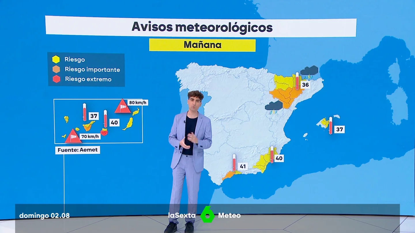 La Aemet activa alertas por tormenta y calor extremo en seis comunidades: Gran Canarias en aviso rojo por altas temperaturas La Aemet activa alertas por tormenta y calor extremo en seis comunidades: Gran Canarias en aviso rojo por altas temperaturas