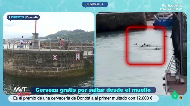MVT DONOSTI - REGALAN CERVEZAS POR TIRARSE DEL MUELLE