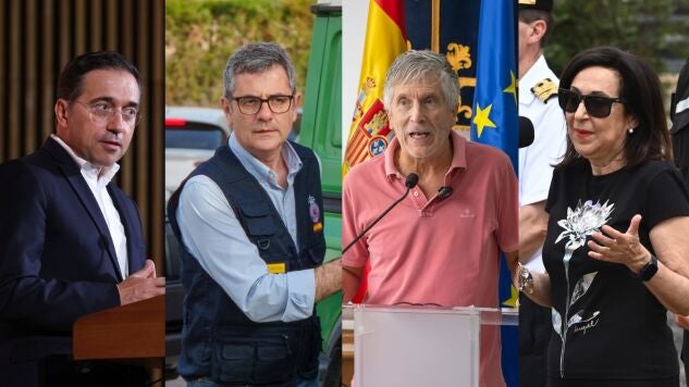 De izquierda a derecha: Albares, Bola&ntilde;os, Marlaska y Robles