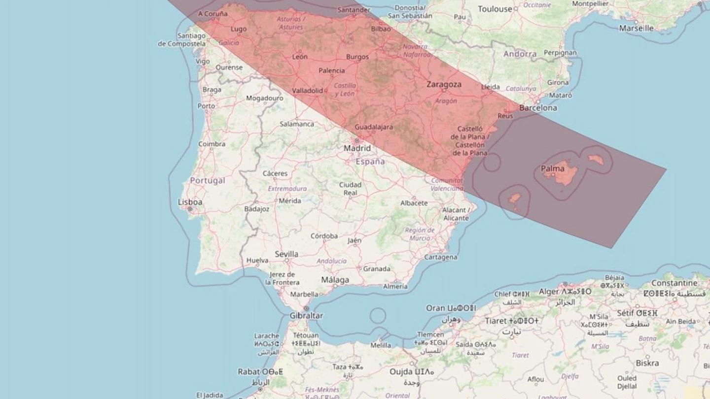 Franka de totalidad del eclipse solar visible en España el 12 de agosto de 2026 Franka de totalidad del eclipse solar visible en España el 12 de agosto de 2026