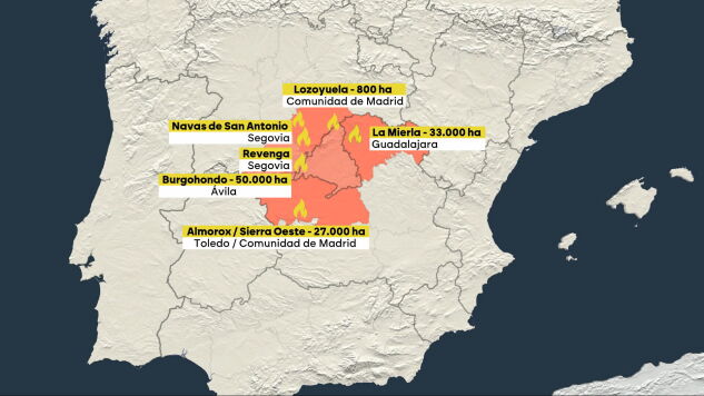 Madrid, asediada por el fuego: el incendio de Segovia amenaza el norte de la comunidad y el parque nacional de la Sierra Guadarrama
