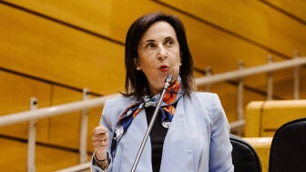 La ministra de Defensa, Margarita Robles, durante una sesi&oacute;n de control al Gobierno en el Senado